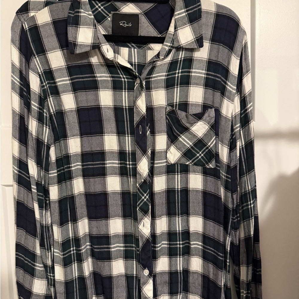 ❌SOLD❌Rails Navy and Green Plaid Shirt